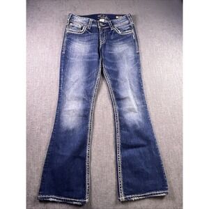 Silver Suki Bootcut Jeans Women's 27x30 Blue Embroidered Distressed Cowboy